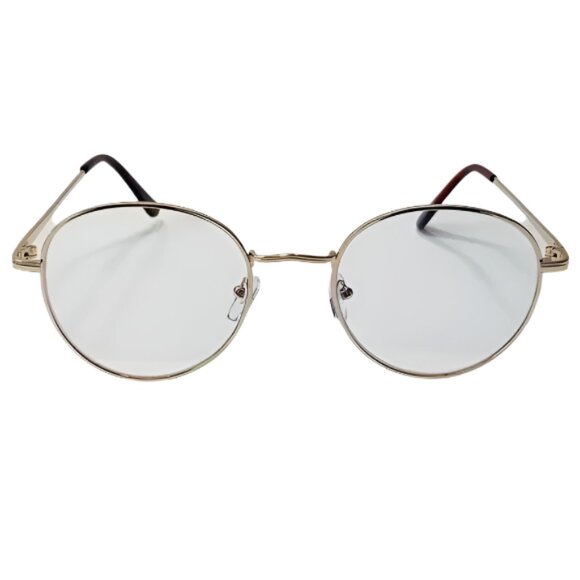 6086 | Gold Clear Lens Round Blue Light Blocking Glasses - Picture 1 of 5